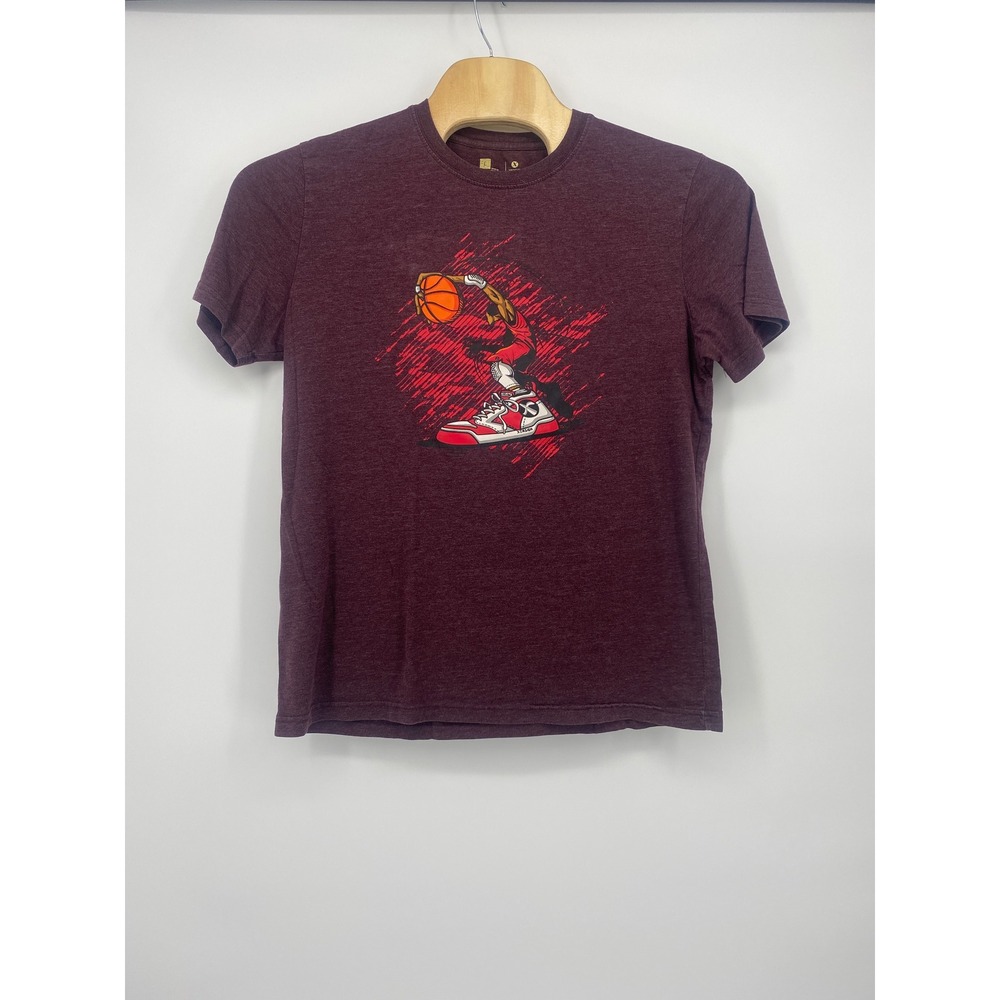 Xersion Graphic T-Shirt Large Burgundy Basketball Dunk Heathered Excellent